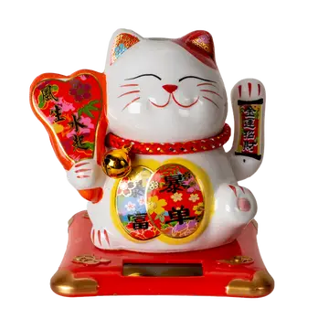 Solar Powered Lucky Cat w/Moveable Arm - 5"