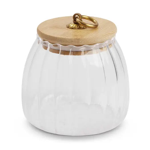 25.4 oz Ribbed Glass Jar w/Bamboo Pull Lid