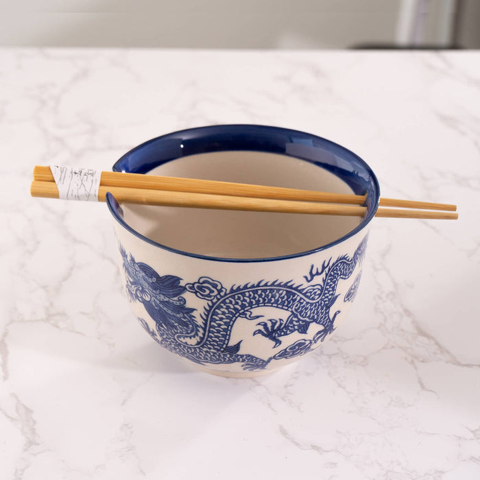 Blue Dragon Design 18oz 5.25"D Bowl With Chopsticks Set