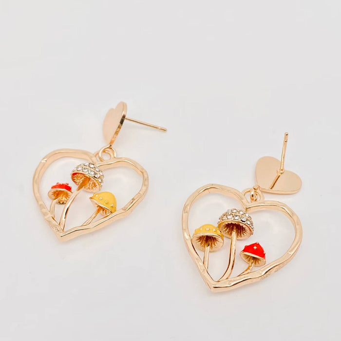 Stereoscopic Enamel Mushroom Heart-shaped Stud Earrings