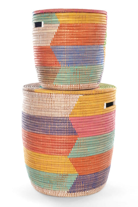 Flat Lid Rainbow Herringbone Storage Basket Hamper