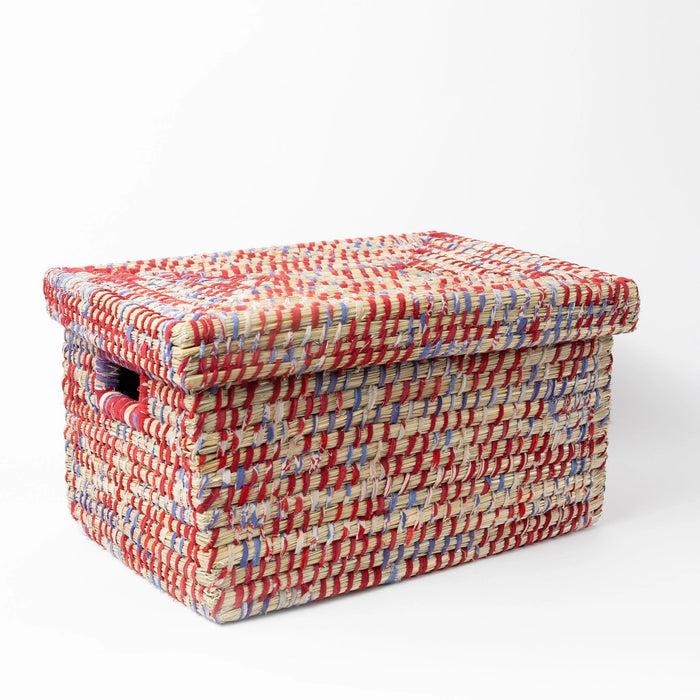 Lidded Assorted Sari Storage Basket 10.5"H