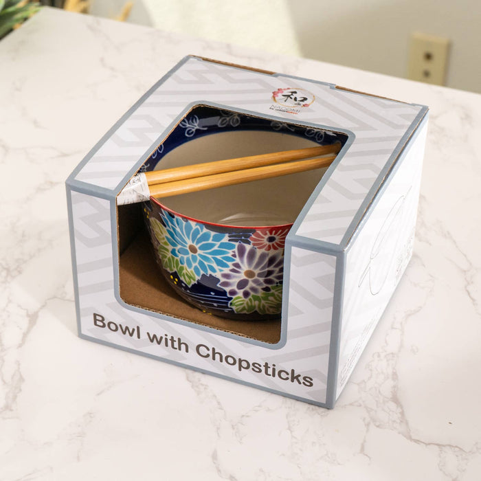 Flora Mix Design Bowl With Chopsticks Set