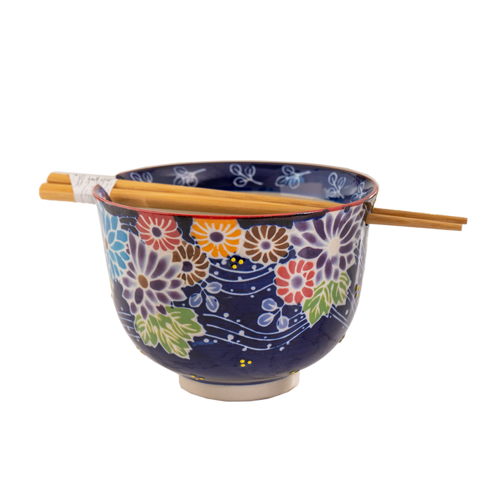 Flora Mix Design Bowl With Chopsticks Set