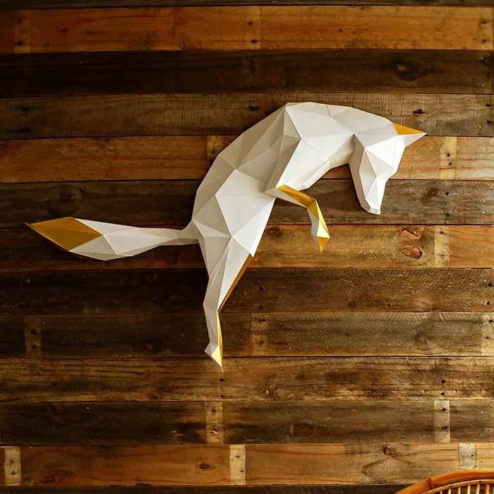 Fox Pounce 3D Papercraft Origami Wall Art