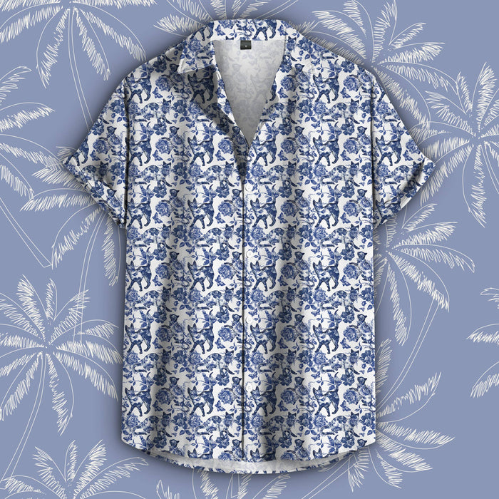 Floral Cat Pattern Button-up Unisex Shirt, Sizes S-5XL
