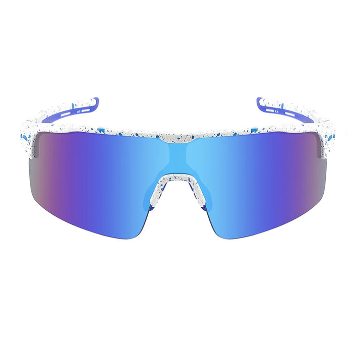 Half Frame Sports Shield Splatter Paint Mirror Sunglasses