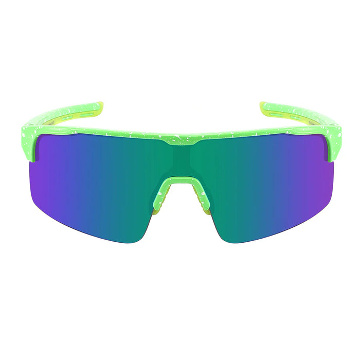 Half Frame Sports Shield Splatter Paint Mirror Sunglasses