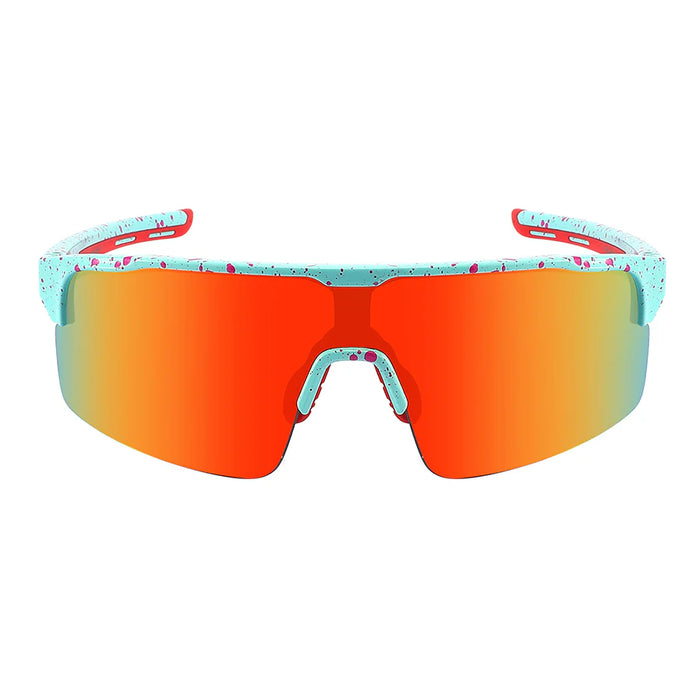 Half Frame Sports Shield Splatter Paint Mirror Sunglasses