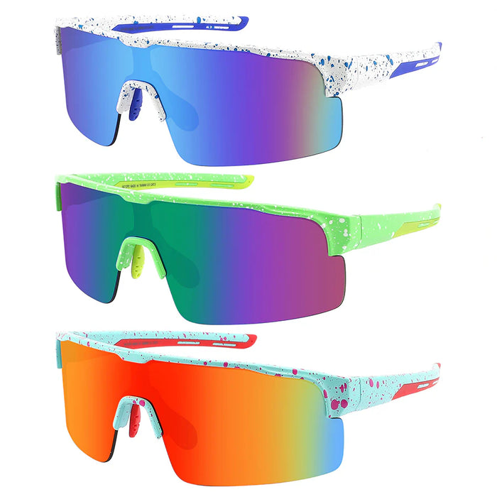 Half Frame Sports Shield Splatter Paint Mirror Sunglasses