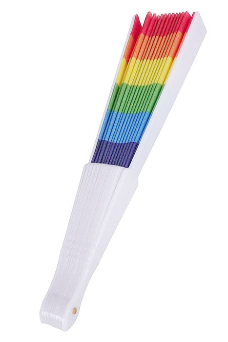 Rainbow Pride White Frame Hand-Held Folding Fan