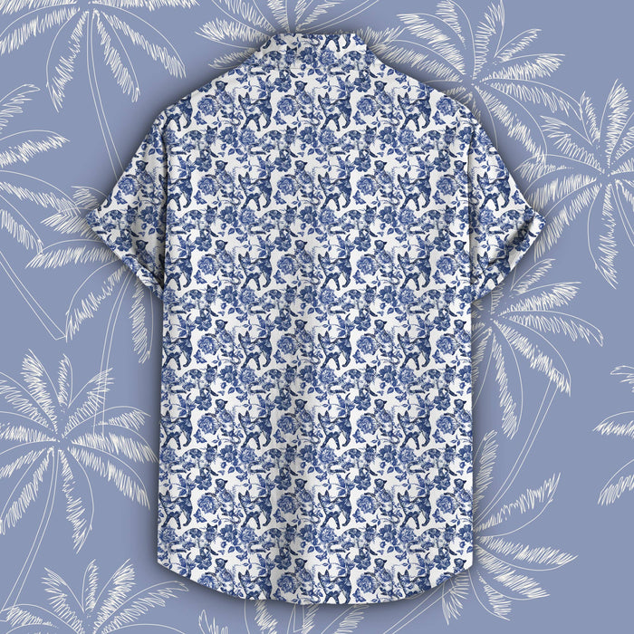 Floral Cat Pattern Button-up Unisex Shirt, Sizes S-5XL