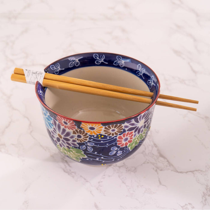 Flora Mix Design Bowl With Chopsticks Set