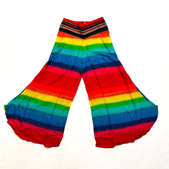 Wide Leg Rainbow Bhutan Trim Waist Pants