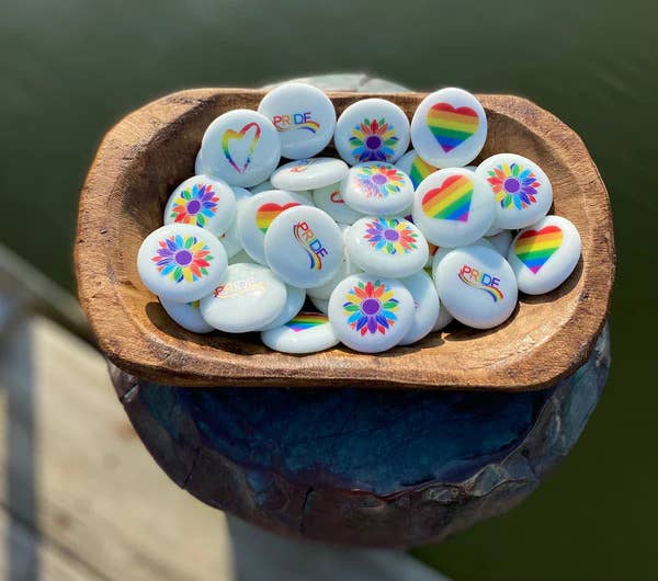 Gay Pride Rainbow Imprinted Glass Stone