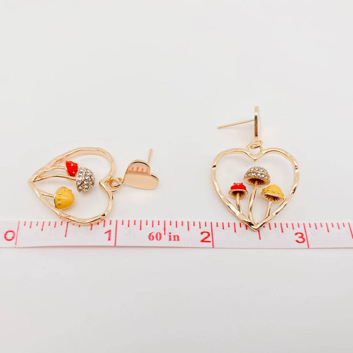 Stereoscopic Enamel Mushroom Heart-shaped Stud Earrings