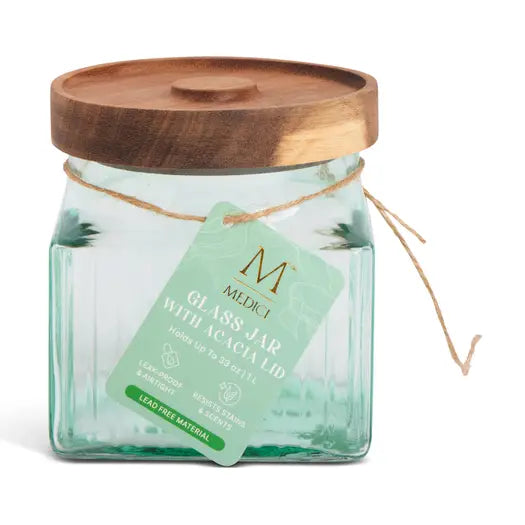 33 oz Square Ribbed Glass Jar w/ Acacia Lid