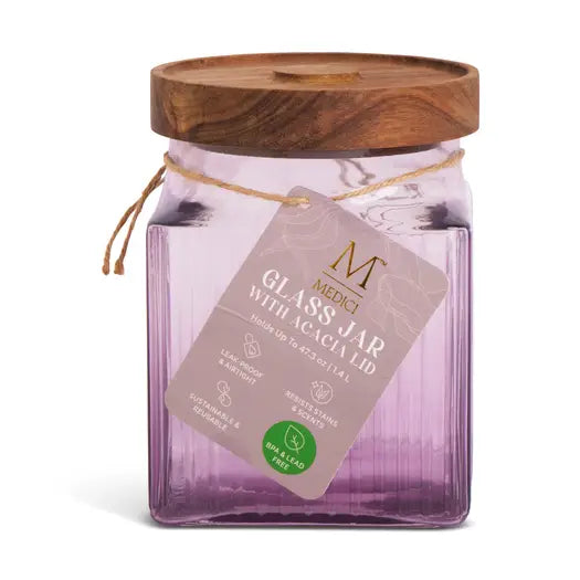 47.3 oz Square Ribbed Glass Jar w/ Acacia Lid
