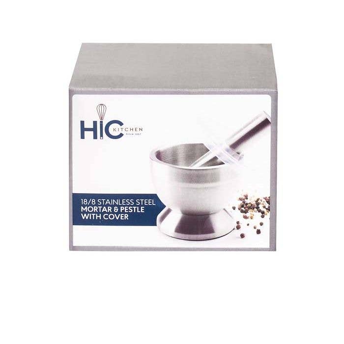 HIC Kitchen Stainless Steel Mortal And Pestle With Cover