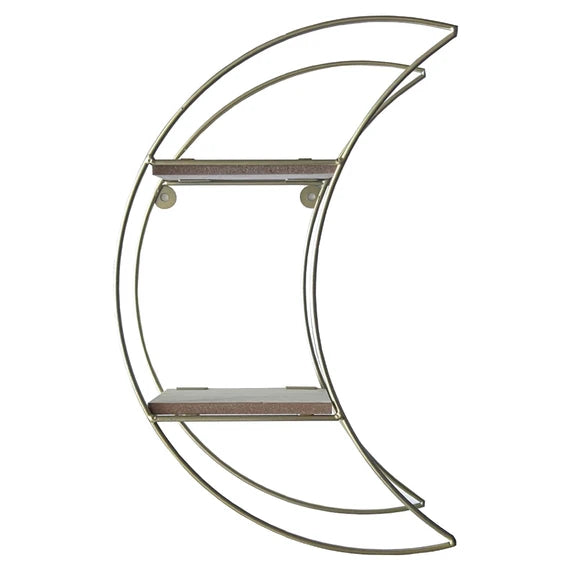 Crescent Moon Shaped 2-Tier Metal and Wood Shelf