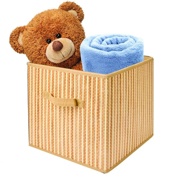 Collapsible Stripe Bamboo Storage Basket