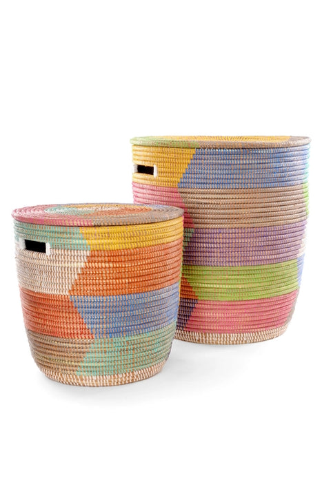 Flat Lid Rainbow Herringbone Storage Basket Hamper