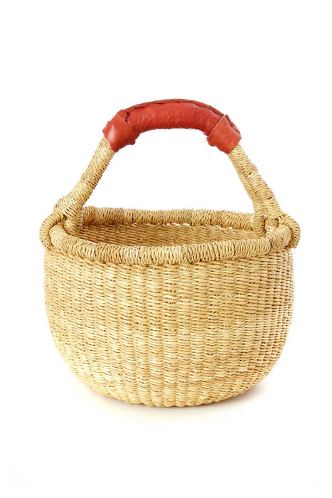 Natural Baby Ghanaian Bolga Basket with Leather Handle