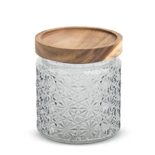 16.9 oz Textured Glass Canister w/Acacia Lid