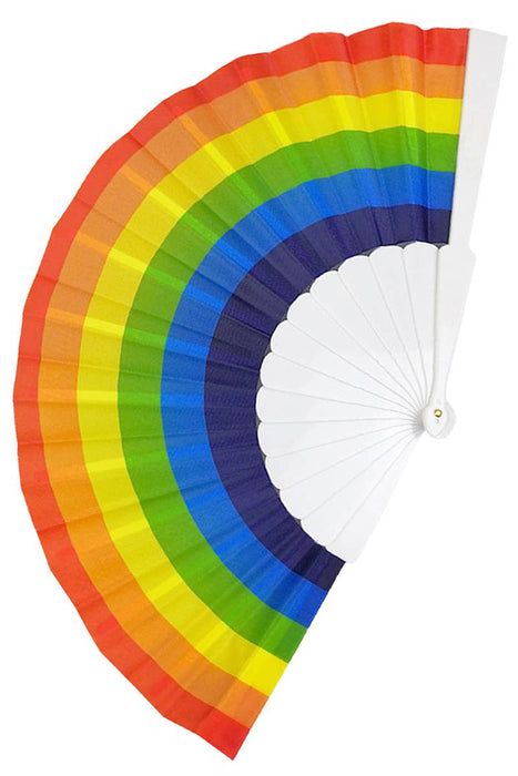 Rainbow Pride White Frame Hand-Held Folding Fan