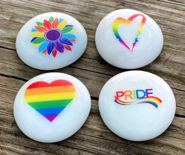 Gay Pride Rainbow Imprinted Glass Stone