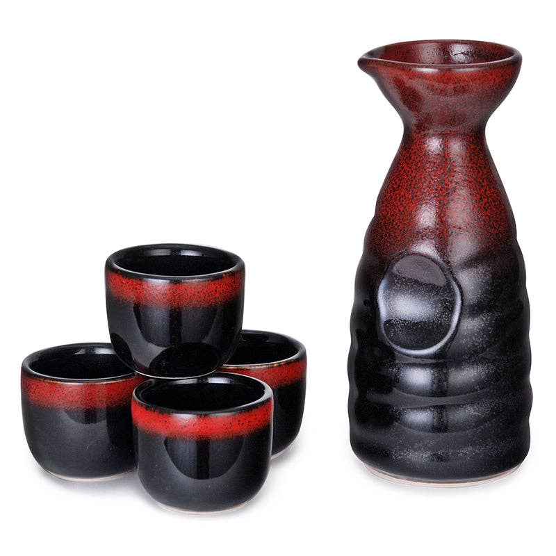 Red and Black Glazed Sake Set — Import Market