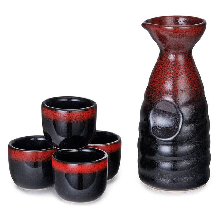 Red and Black Glazed Sake Set