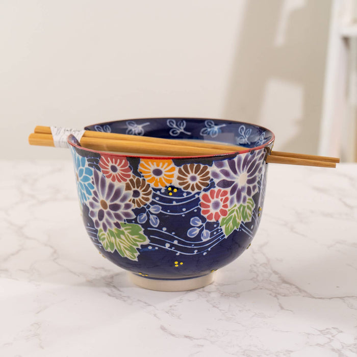 Flora Mix Design Bowl With Chopsticks Set