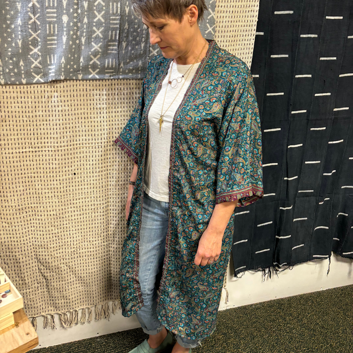 Long silk kimono cardigan best sale