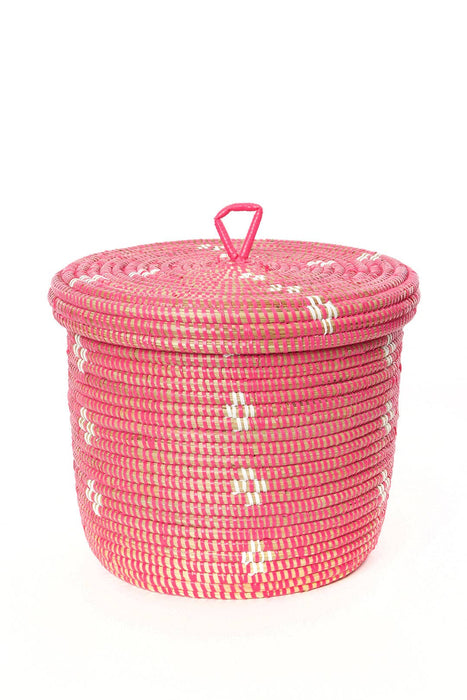 Pink and White Blossom Lidded Storage Basket