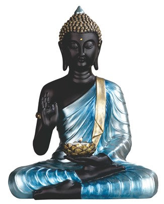 Buddha Sitting Candle Holder Blue/Black 15.5"