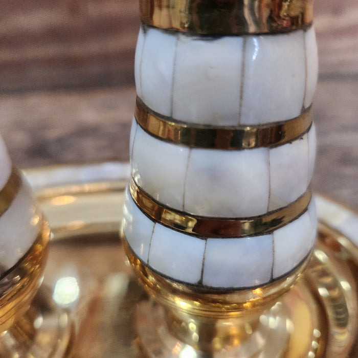 Brass Salt & Pepper Set w/Tray