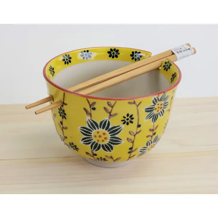 Floral Pattern Ceramic Rice Bowl 5" w/chopsticks