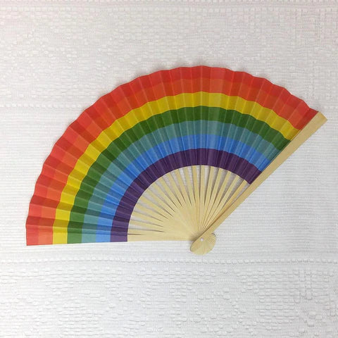9" Rainbow Multi-Color Paper Hand Fan
